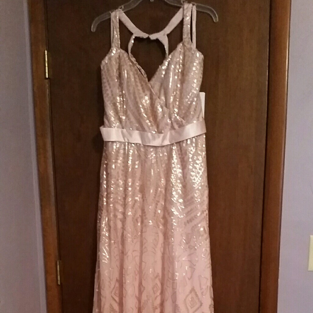 Blush pink, gold sequin prom or Bridesmaid dress