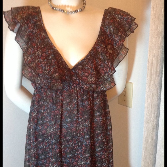 BROWN AND MUTICOLOR FLOWERED DRESS - Picture 2 of 6