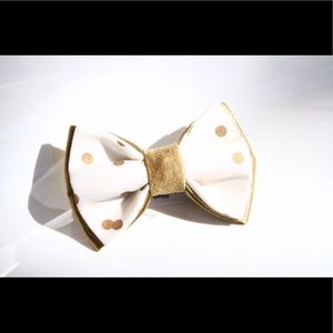 Handcrafted white and gold polka dot bow-tie