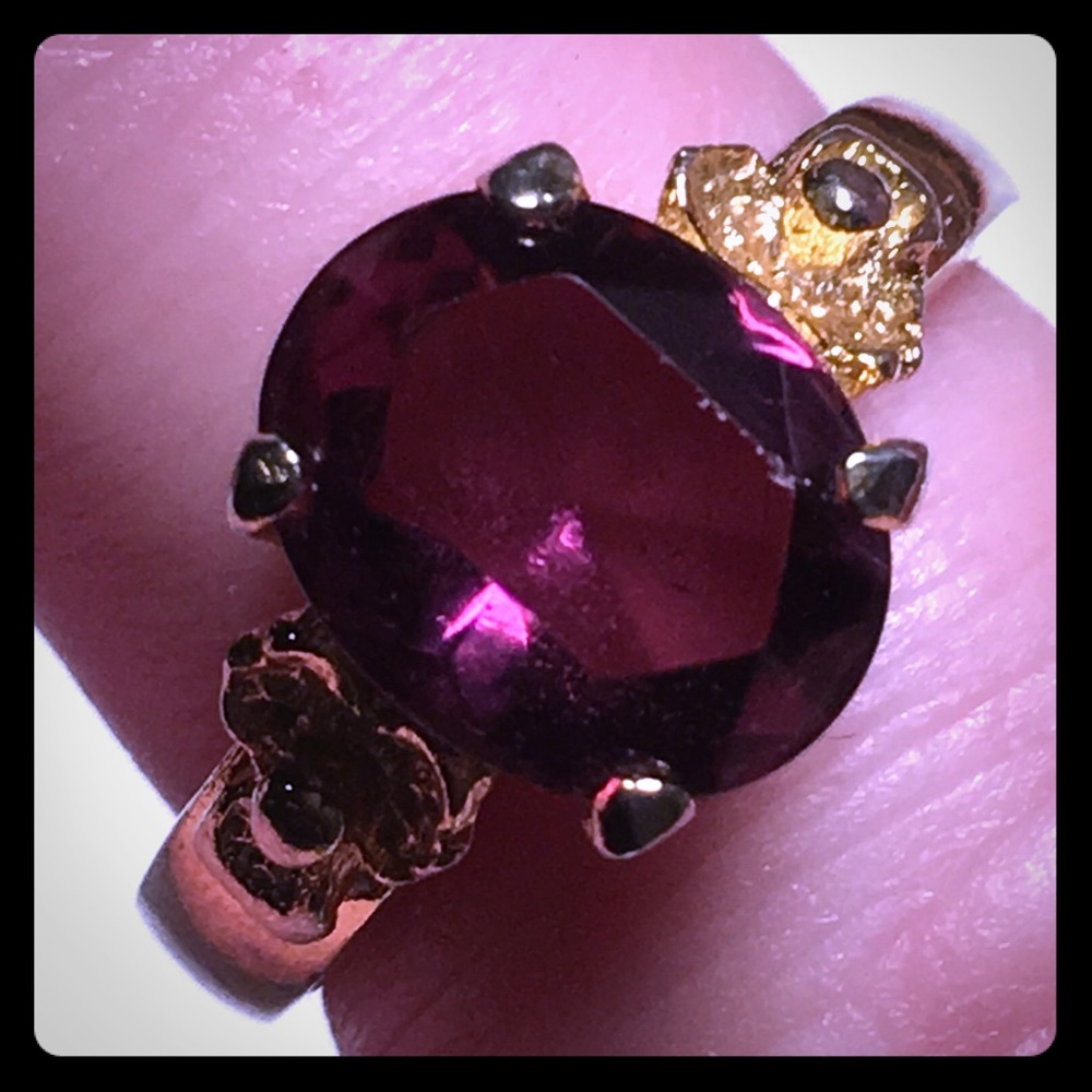 💐GOLD PLATED RING WITH LAB CREATED AMETHYST - Picture 3 of 4