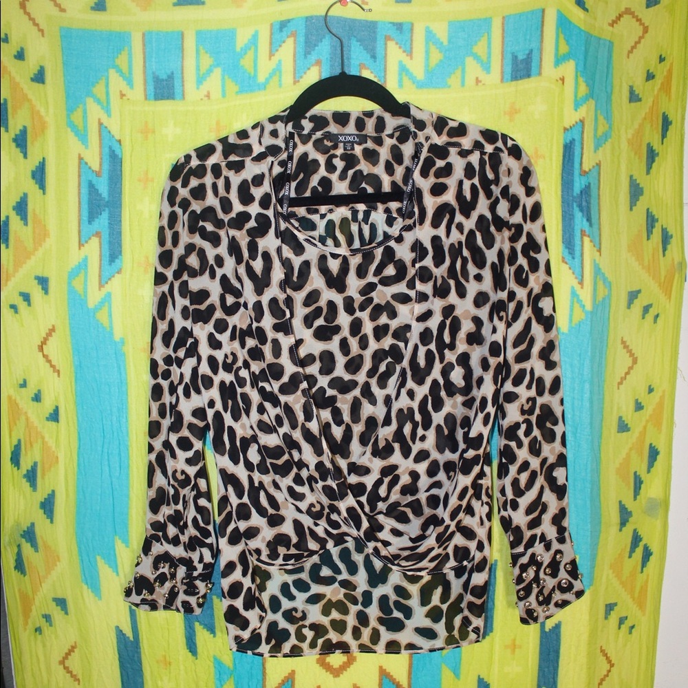Leopard Print Top with embellished sleeves