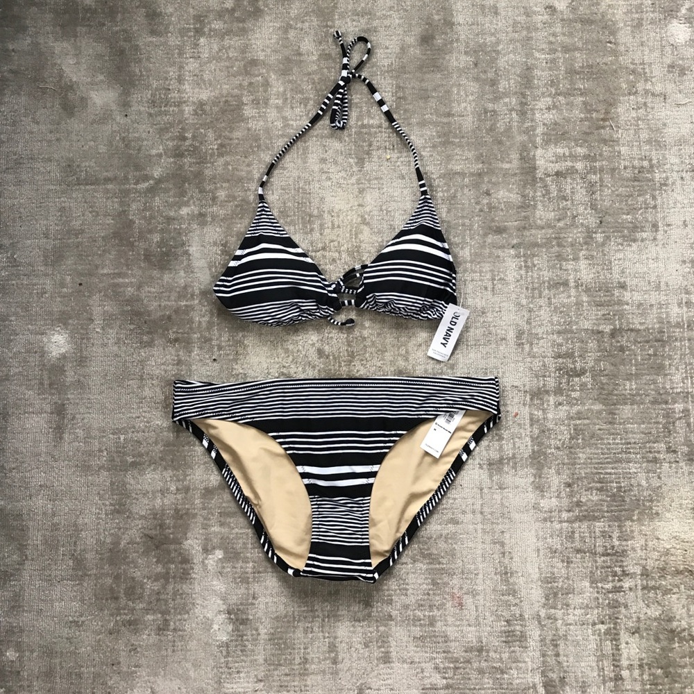Old Navy black and white striped bikini NWT