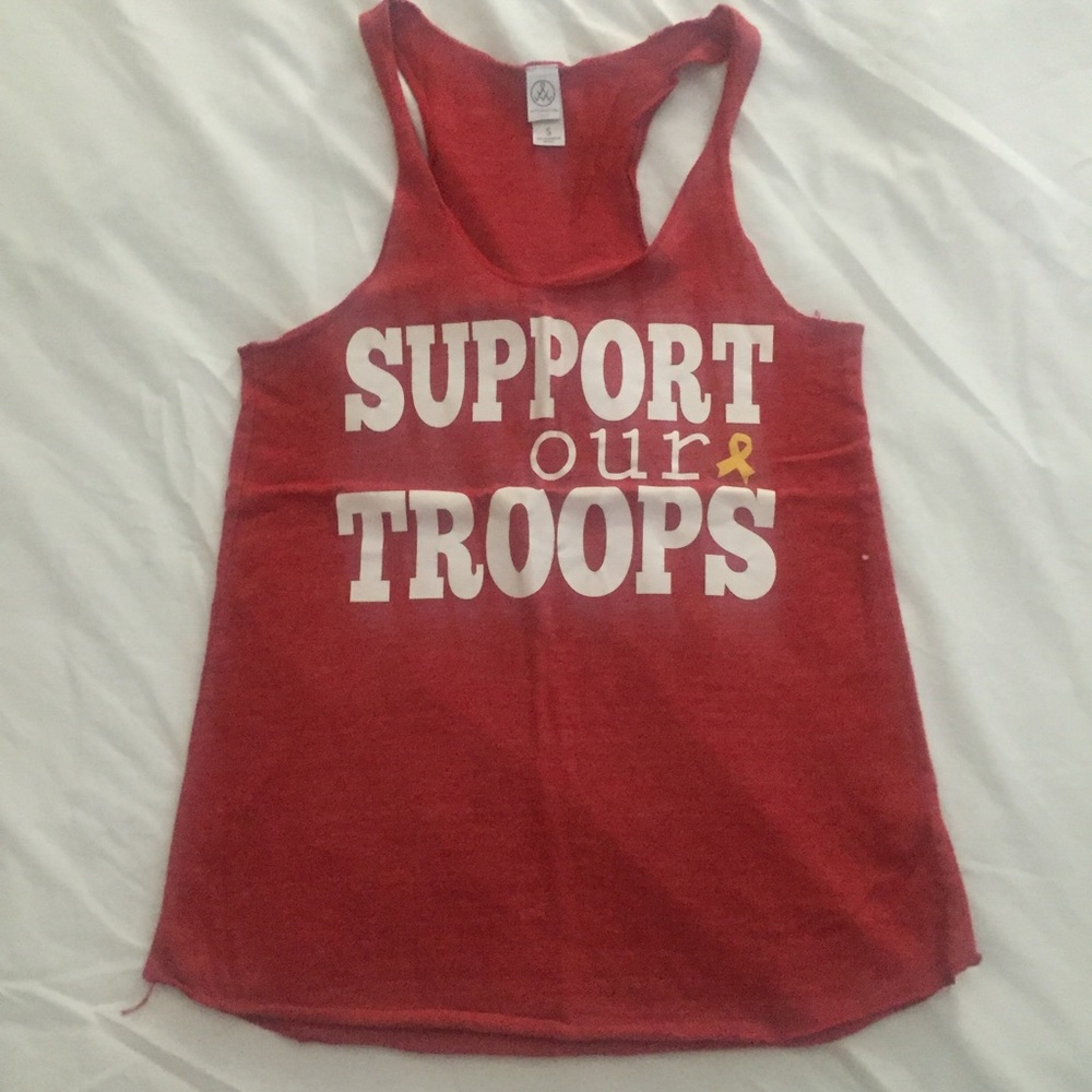 Red "Support our & troops" tank top size small
