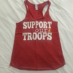 Red "Support our & troops" tank top size small