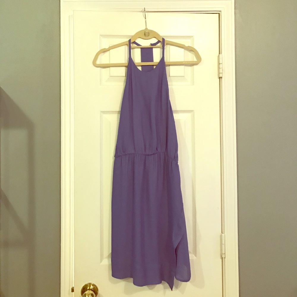 Lavender silk blend high neck t-back summer dress