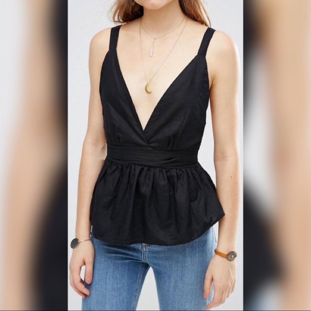 Free People Linen Tie Waist Benji Top NWT