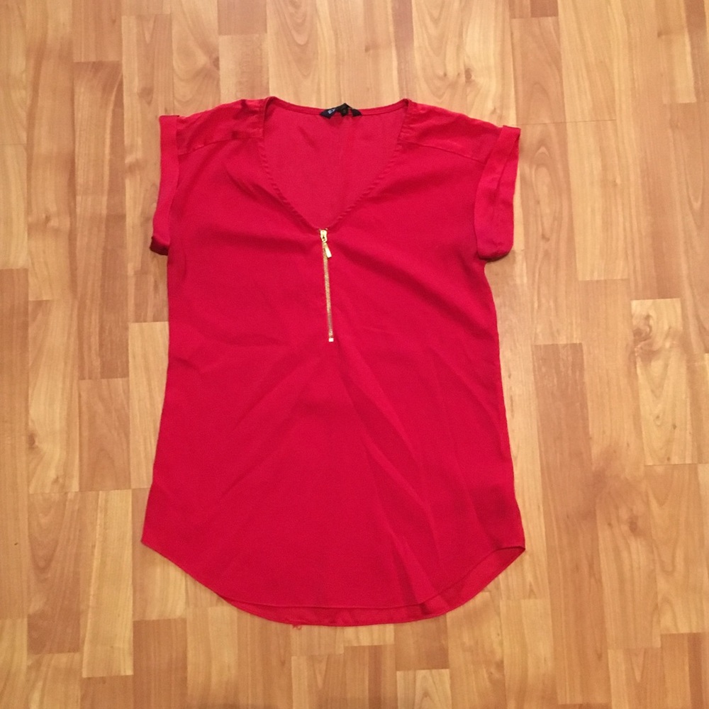 Express Zip Front Short Sleeve Blouse