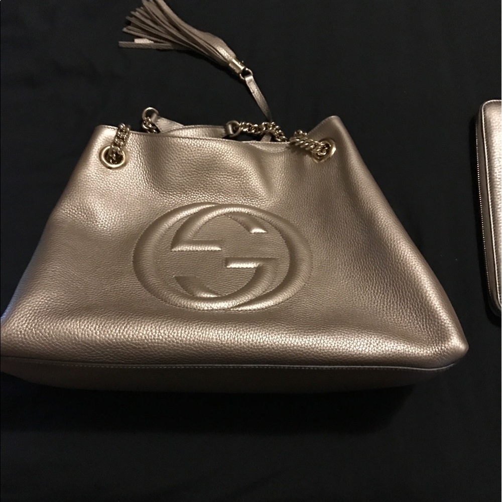 SOLD Gucci Soho Metallic wallet and large tote