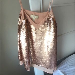Rose gold sequin moulinette top from Anthropologie