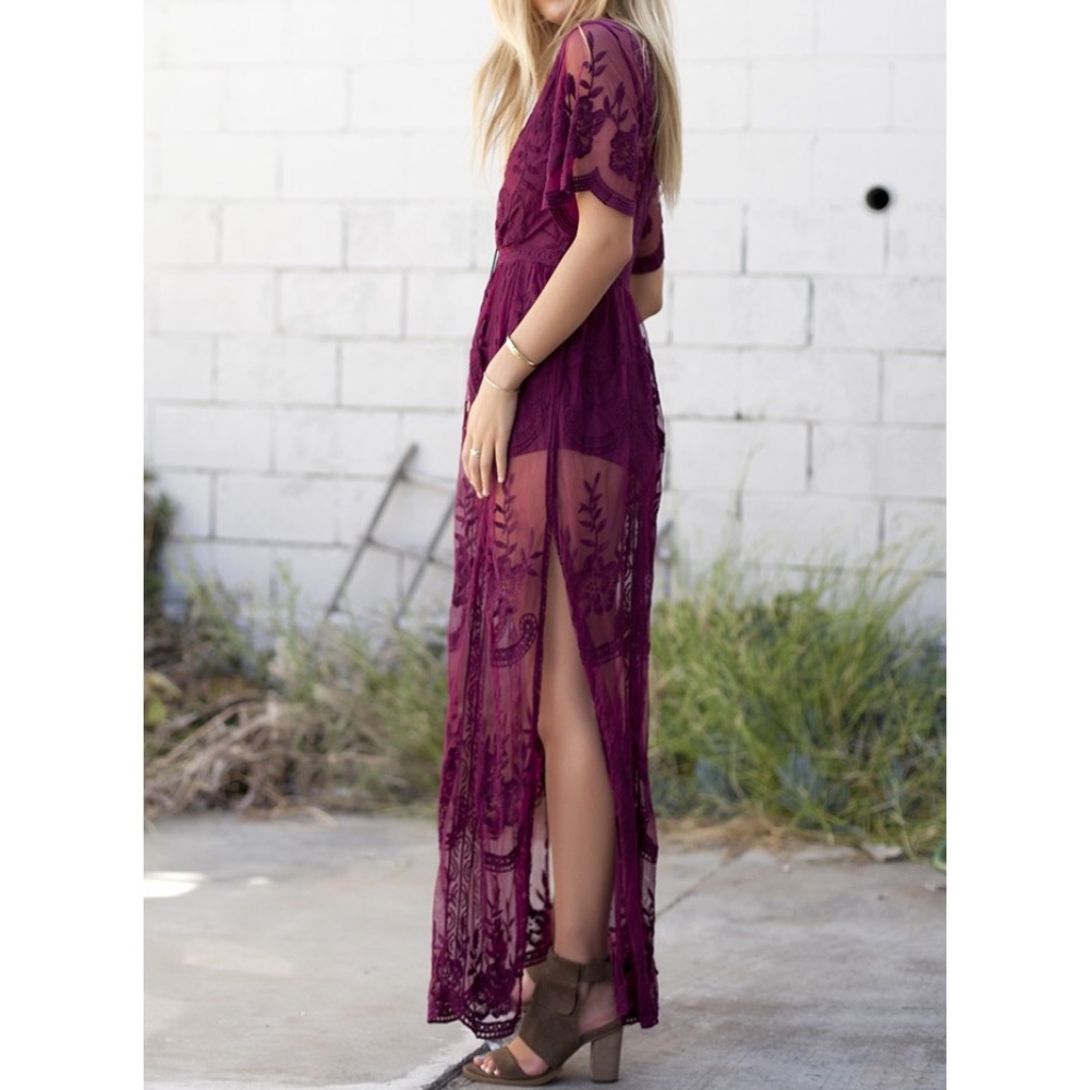 LAST ONE • Wine Lace Maxi Dress - Picture 3 of 5