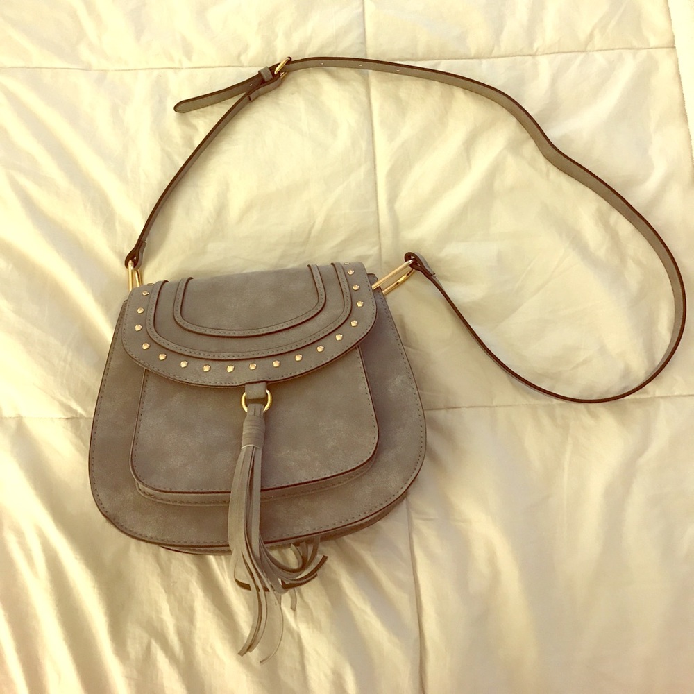 Franco Sarto Grey Faux Suede Crossbody Bag