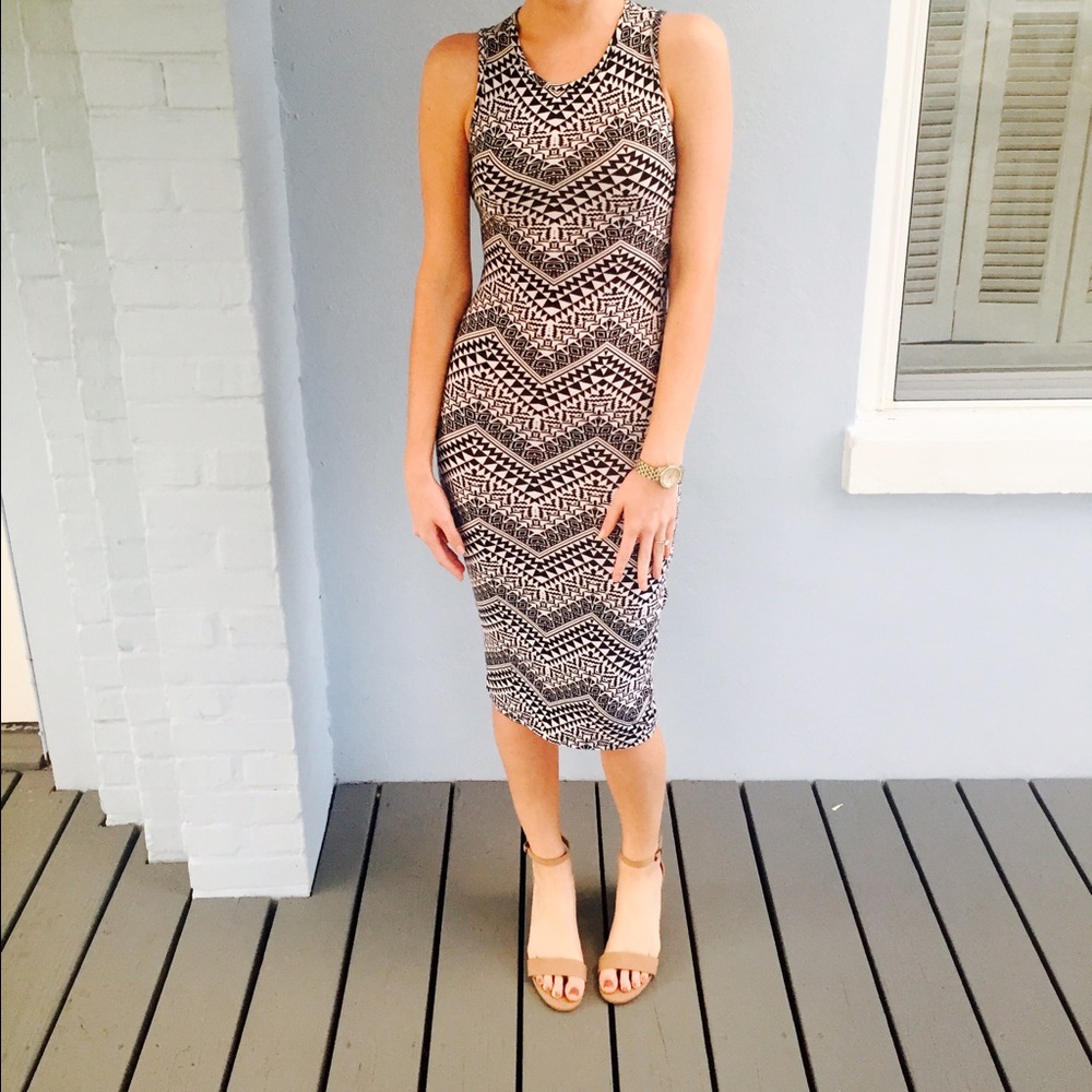 SALE!! Black and white tribal print midi dress