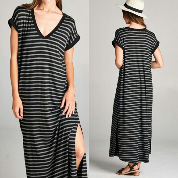 Striped weekend maxi dress side slits relaxed fit - Picture 3 of 8