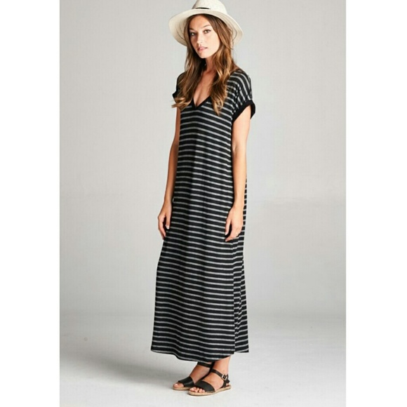 Striped weekend maxi dress side slits relaxed fit - Picture 4 of 8