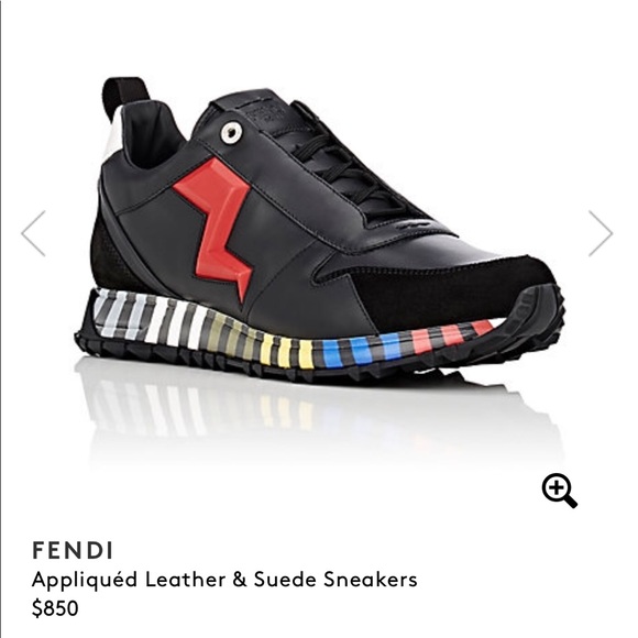FENDI Appliquéd Leather & Suede Sneakers - Picture 1 of 3