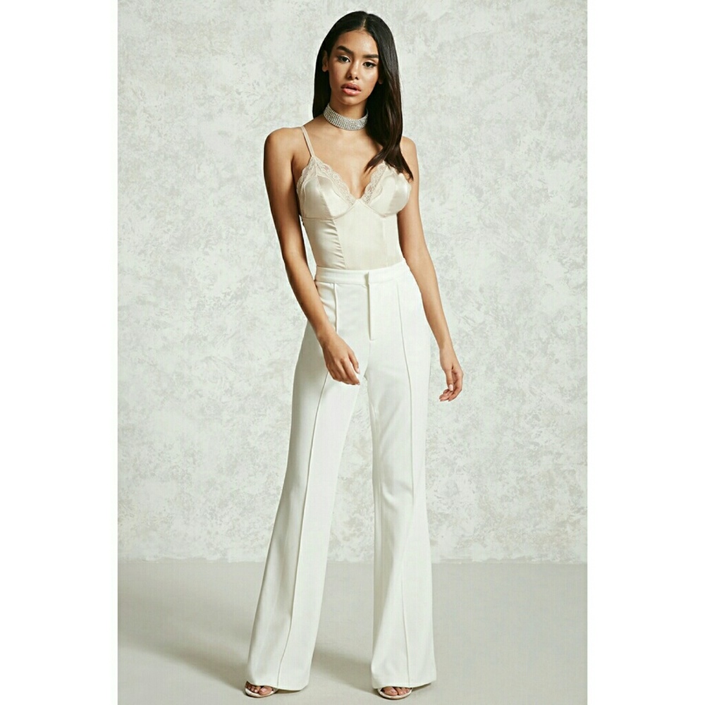 High waisted white trousers