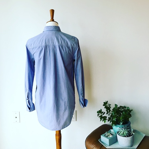 J Crew Blue Loose Tuxedo Shirt with Sequin Trim - Picture 3 of 7