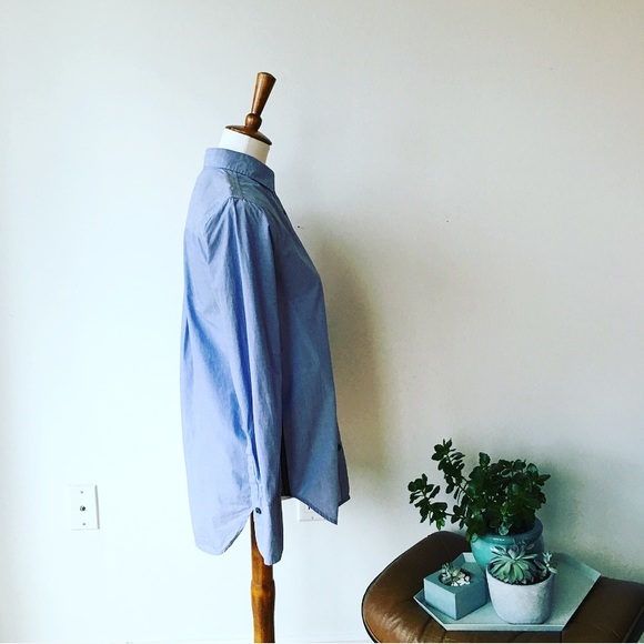 J Crew Blue Loose Tuxedo Shirt with Sequin Trim - Picture 4 of 7