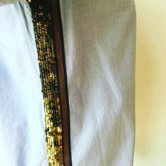 J Crew Blue Loose Tuxedo Shirt with Sequin Trim - Picture 7 of 7