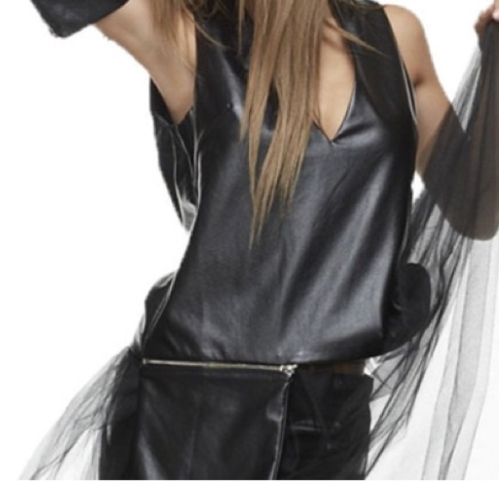 NWOT Vegan leather rocker chic top