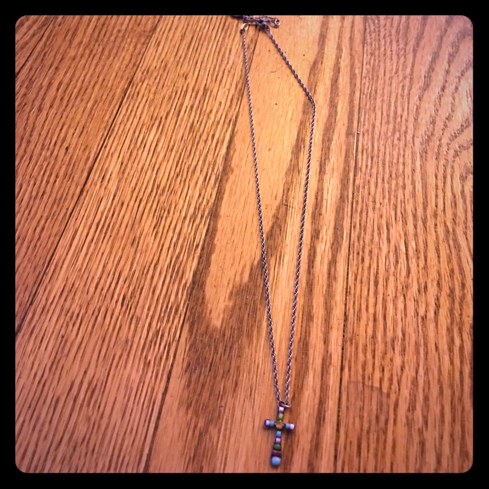 Beaded cross necklace on silver chain