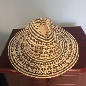 EUC tan and blue  straw fedora