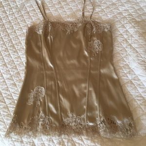 WHBM Champagne Silver Silk Lace Cami. Sz S