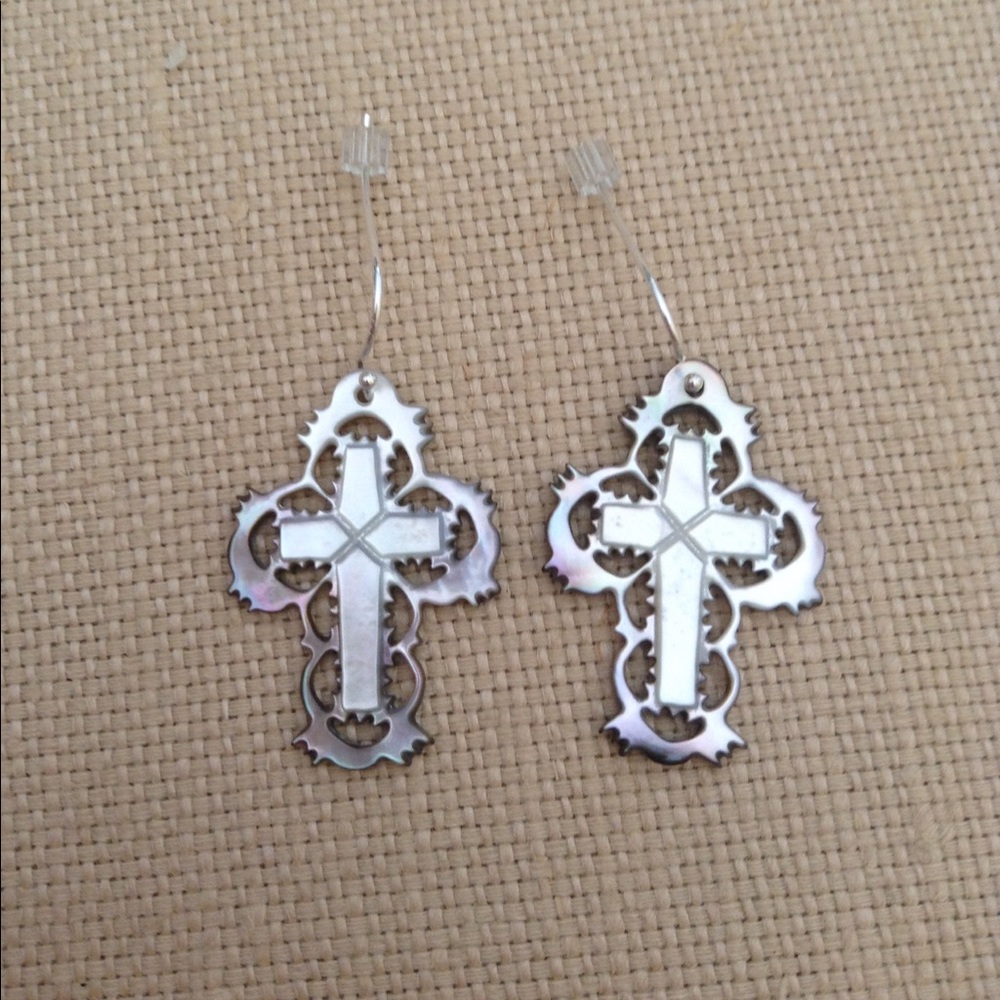 Mother of pearl cross earrings.925