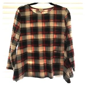 Cremieux plaid Circle hem 3/4 sleeve top