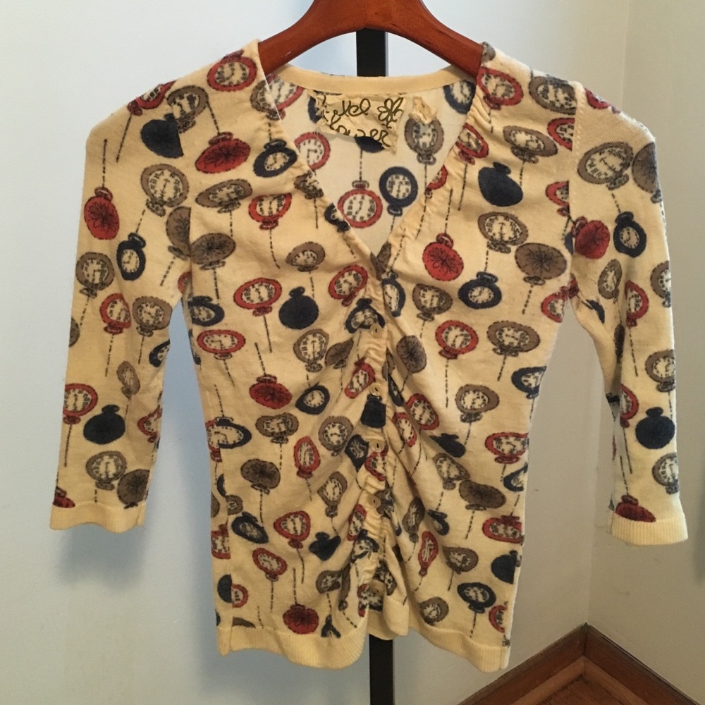 Anthropologie Print Wool Cardigan Sweater