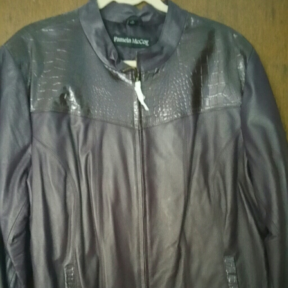 Plum croco embossed leather jacket