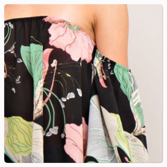 SALENWT Beautiful Bold Floral Print Off Shoulder - Picture 4 of 8
