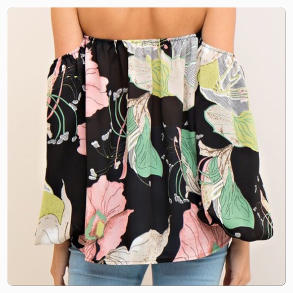 SALENWT Beautiful Bold Floral Print Off Shoulder - Picture 5 of 8