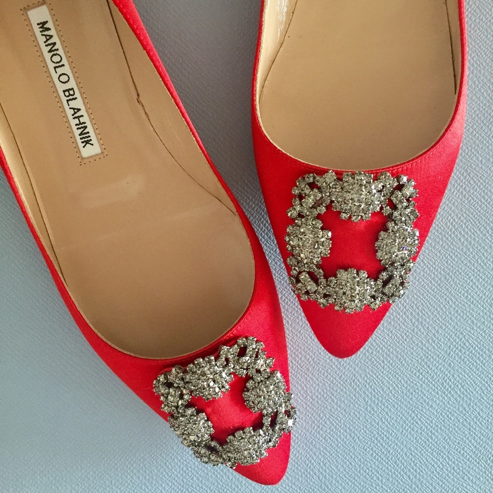New Manolo Blahnik RED Hangisi Flats SZ 39