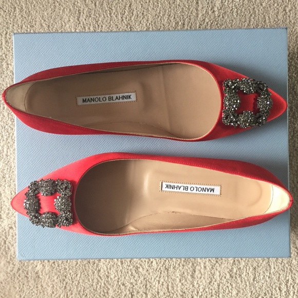 New Manolo Blahnik RED Hangisi Flats SZ 39 - Picture 5 of 5
