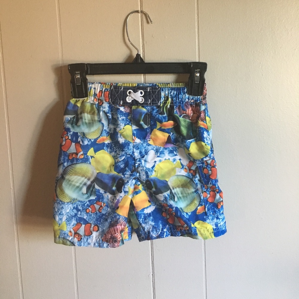 Boy's Fish Patterned Swim Trunks