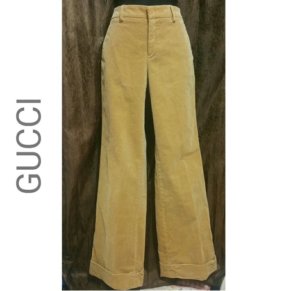 GUCCI Denim Velour Wide leg Trouser Pants 42