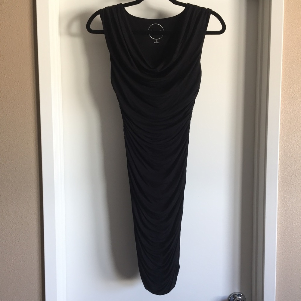 INC cowl neck, ruched little black cocktail dress