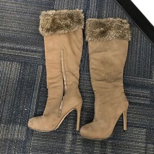 Knee high faux fur trim boots