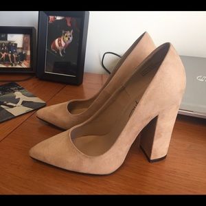 Beige Block Heel Pumps
