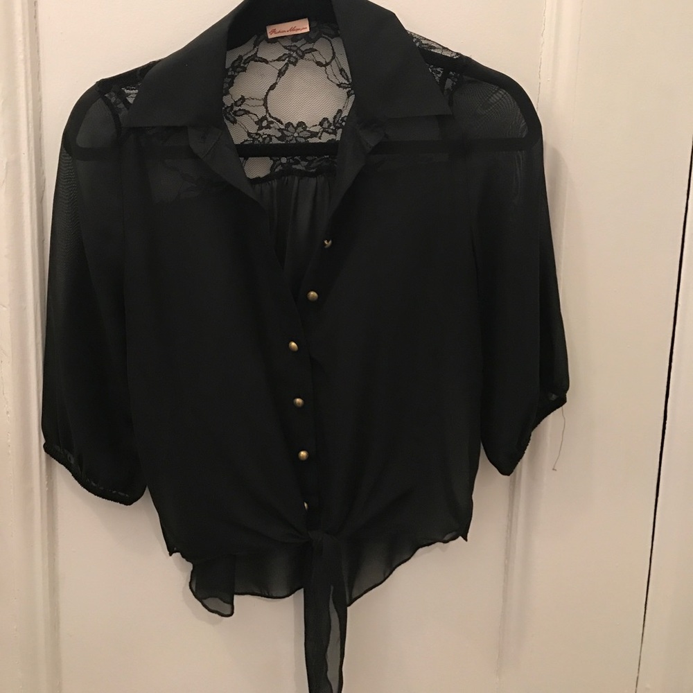 Black sheer/lace cropped top