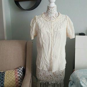 Halogen cream ruffle blouse