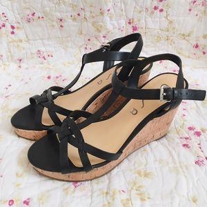 Unisa Black Strappy Wedges