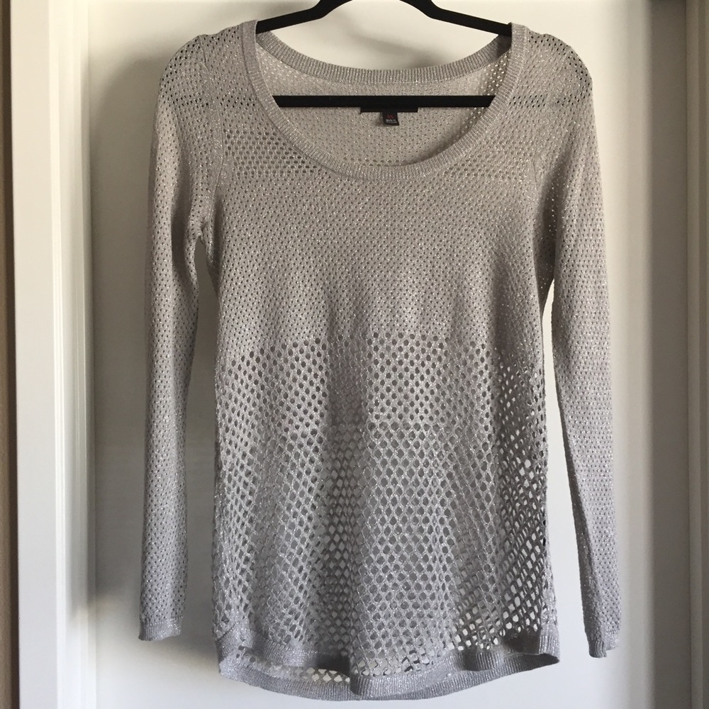 Rock & Republic shiny silver netted eyelet sweater
