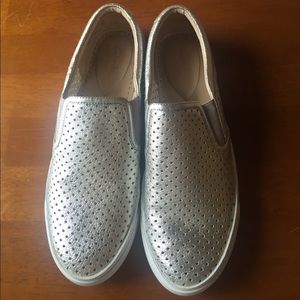 Silver slip-on Clarks!