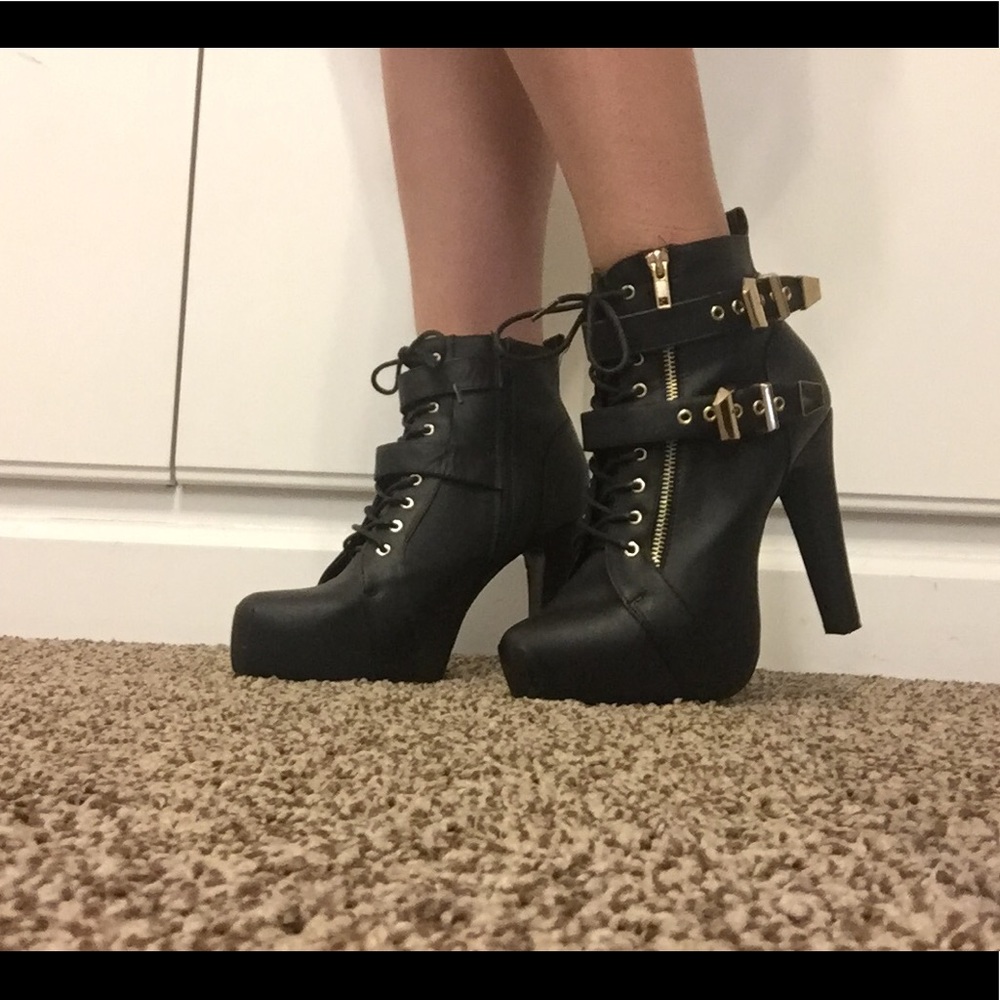 Black Lace Up Heels with Zipper