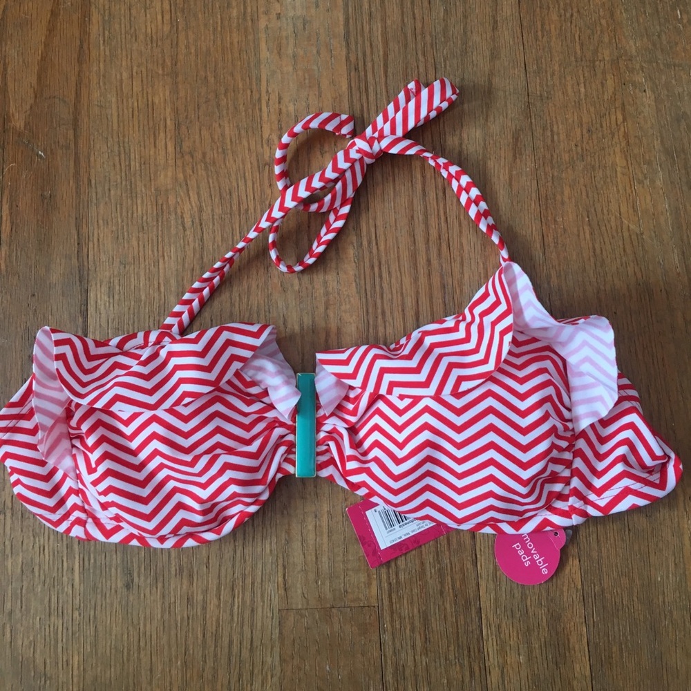 Red and white striped bikini top