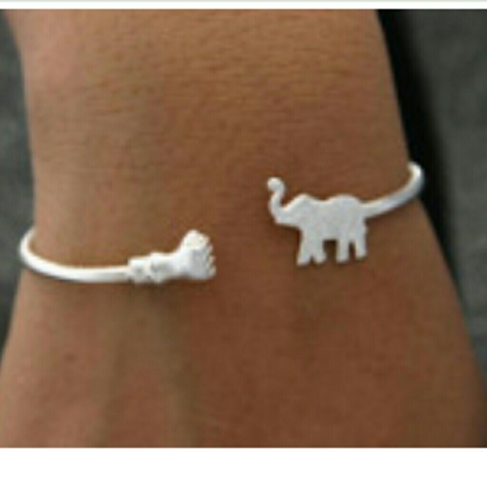 Sterling Silver Elephant and Fist Bangle