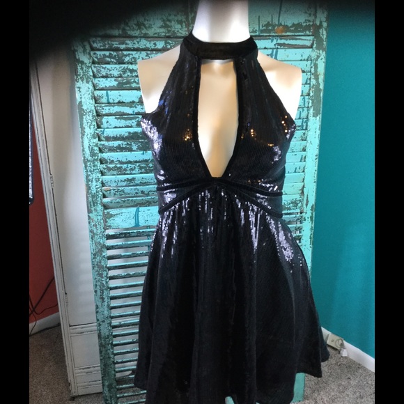 SOLD Brand New Free People Noir Sequin Film Dress - Picture 2 of 7