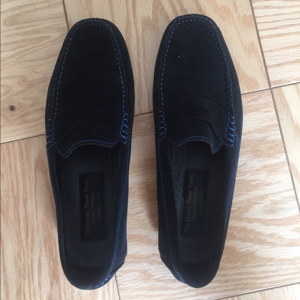 To Boot New York Black and blue suede loafers